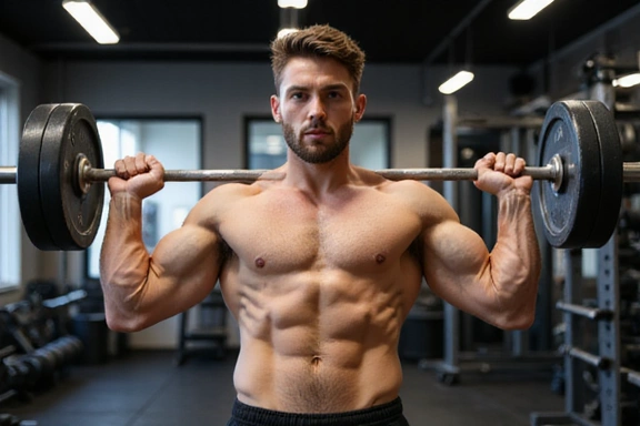 Uomo che solleva pesi in palestra, a dimostrazione della performance fisica e del benessere.