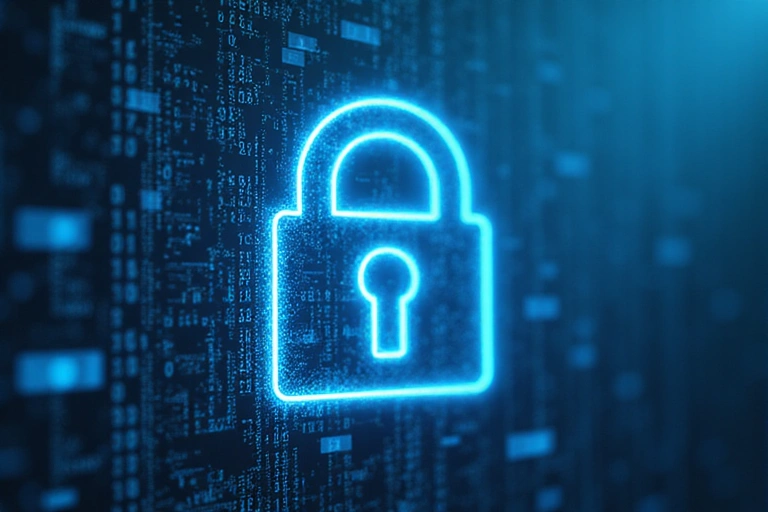 Digital privacy concept with padlock and binary code